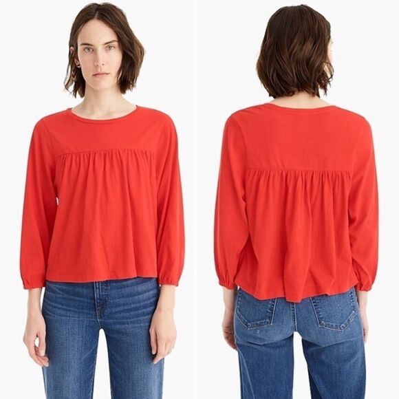 𝅺J. CREW Oversized Cropped Popover Blouse Red XS - Picture 1 of 8